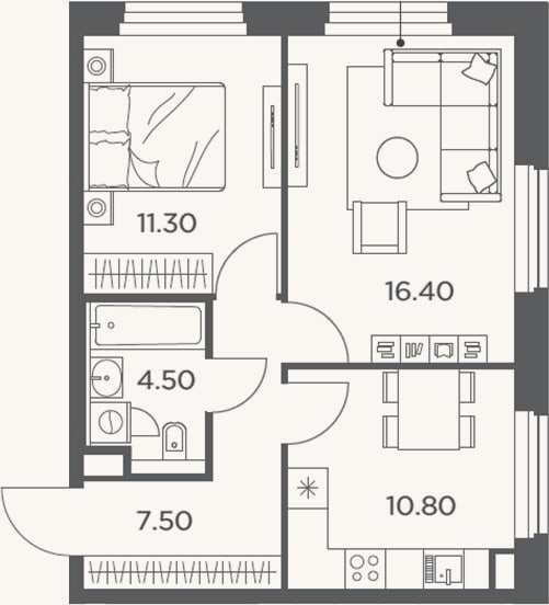 Планировка: 2-к, 50,5 м²