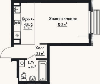 Планировка: Студия, 28,3 м²