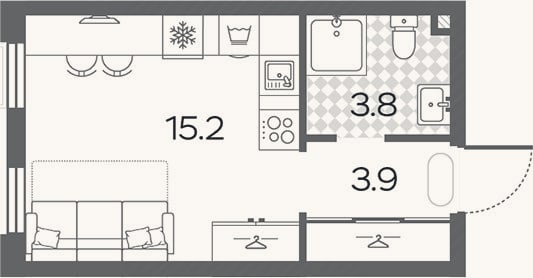 Планировка: Студия, 22,9 м²