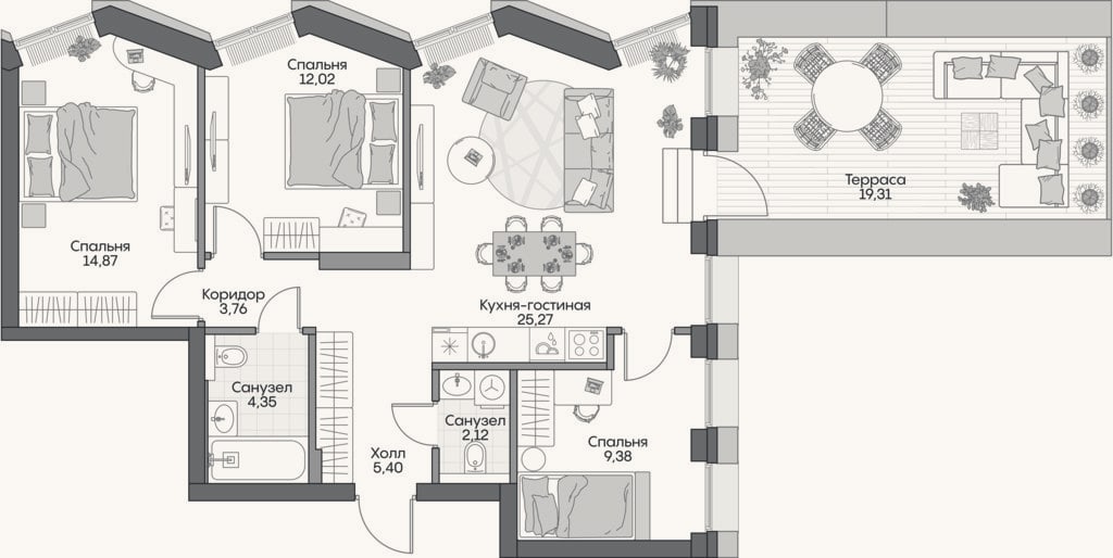Планировка: 4+ к, 75,5 м²