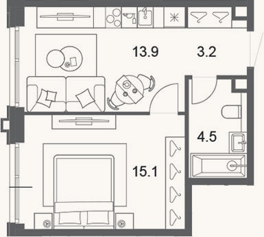 Планировка: 2-к, 36,7 м²