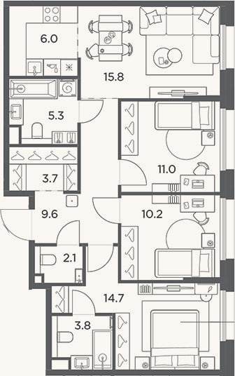 Планировка: 4+ к, 82,2 м²