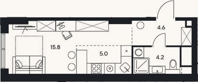 Планировка: Студия, 29,6 м²