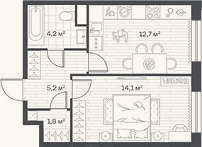 Планировка: 2-к, 38 м²