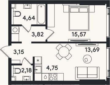 Планировка: 2-к, 47,8 м²