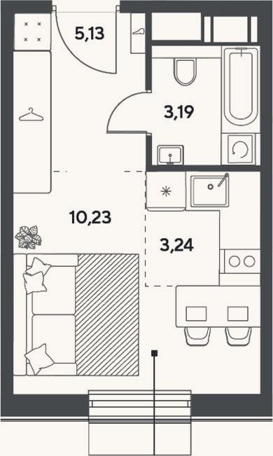 Планировка: Студия, 21,8 м²