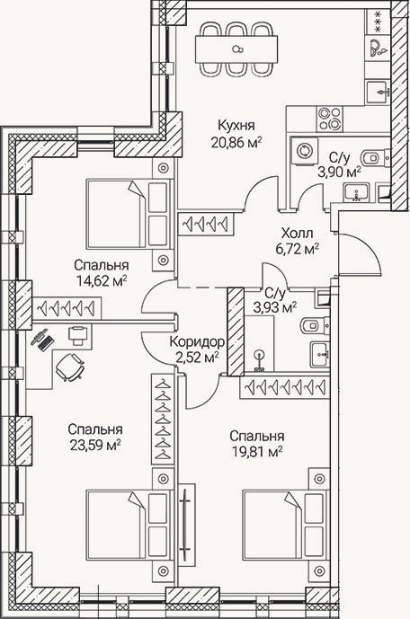 Планировка: 4+ к, 96 м²