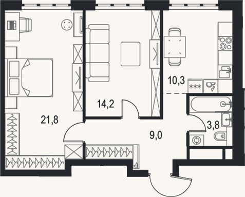 Планировка: 2-к, 59,1 м²