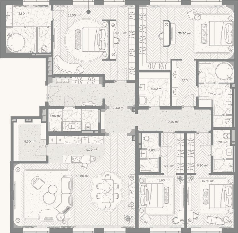 Планировка: 4+ к, 281,6 м²