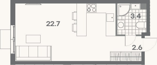 Планировка: Студия, 28,7 м²