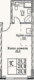 Планировка: Студия, 28,8 м²