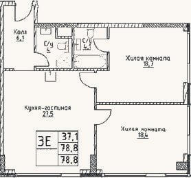 Планировка: 3-к, 78,8 м²