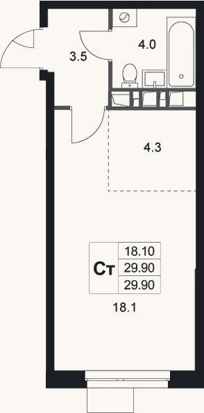 Планировка: Студия, 29,9 м²