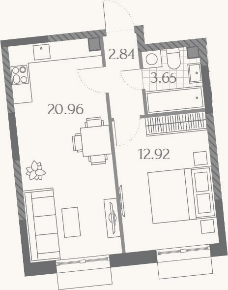 Планировка: 2-к, 40,4 м²