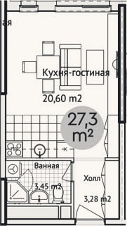 Планировка: Студия, 27,3 м²