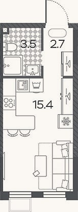 Планировка: Студия, 21,6 м²