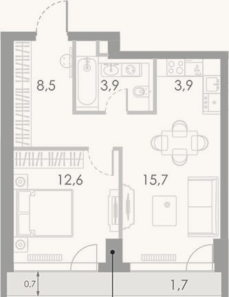 Планировка: 2-к, 44,6 м²