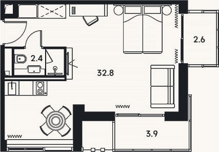 Планировка: Студия, 35,2 м²