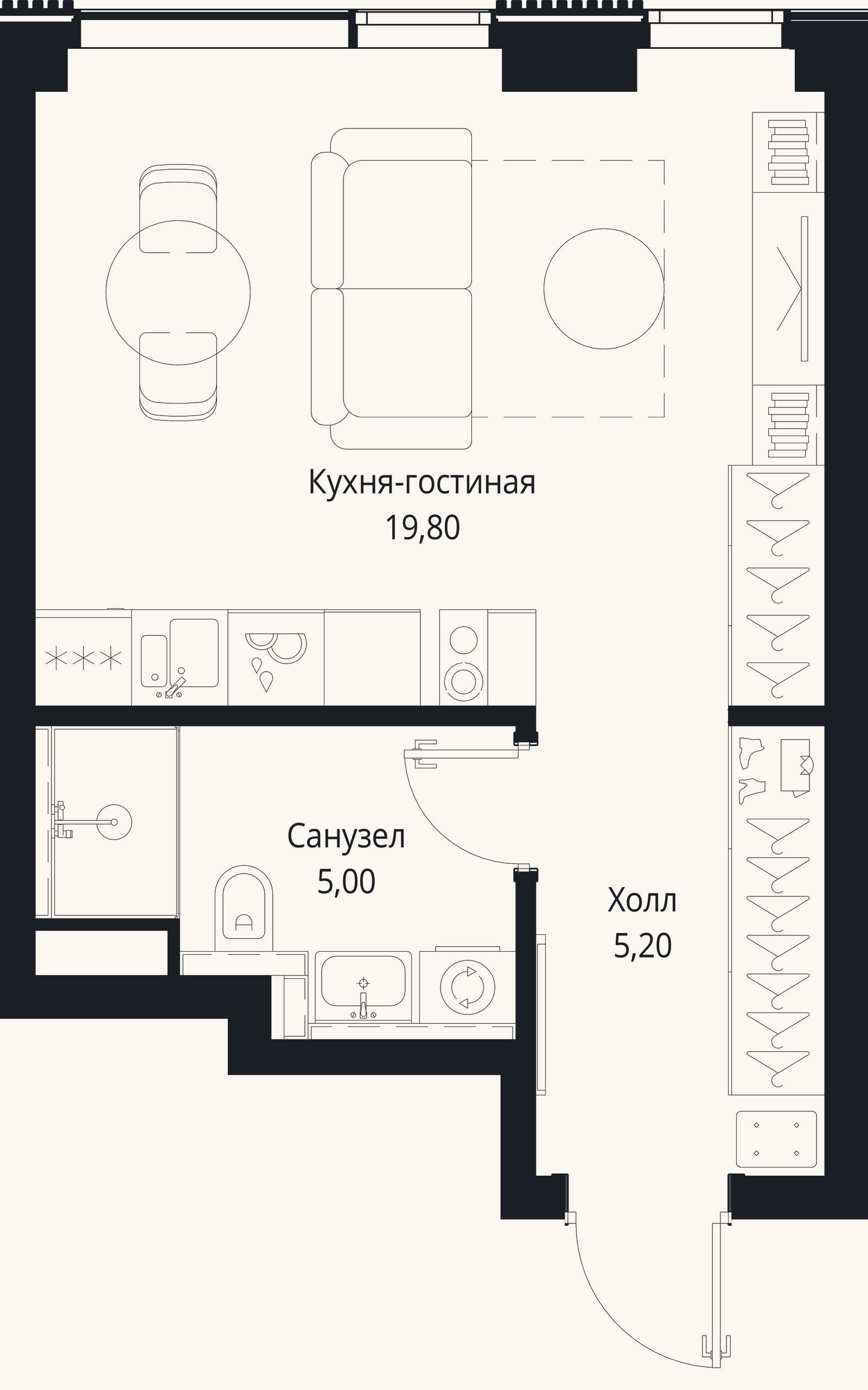 Планировка: Студия, 30 м²