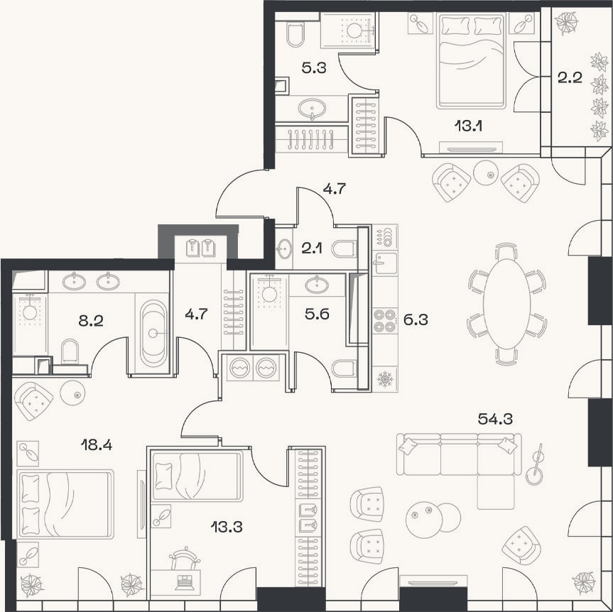 Планировка: 4+ к, 137,2 м²