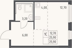 Планировка: Студия, 25,9 м²