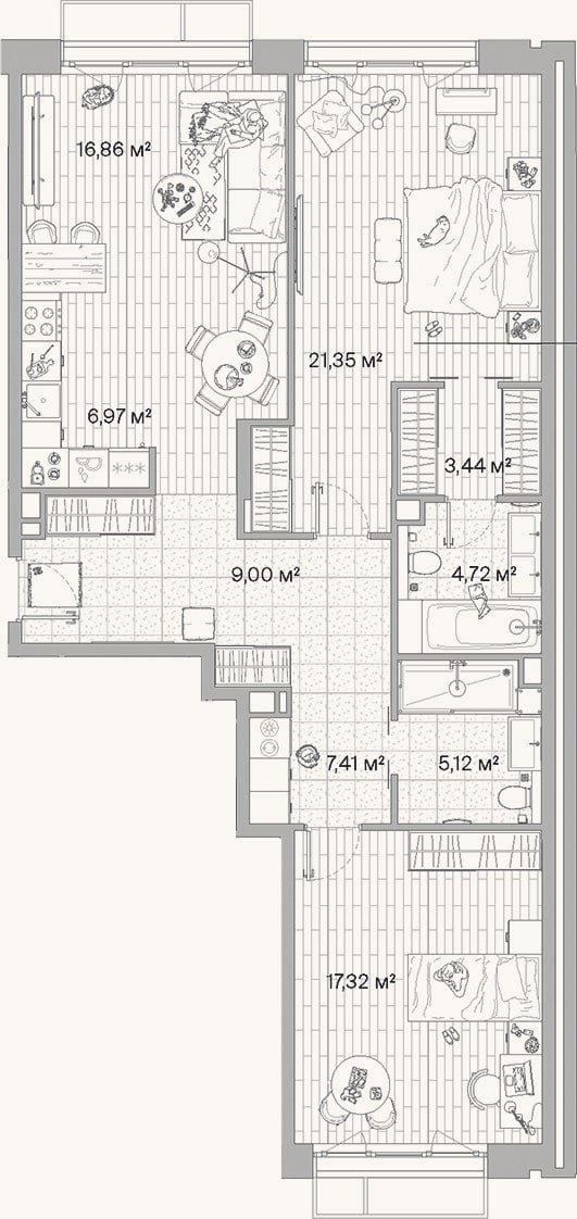 Планировка: 3-к, 92,2 м²