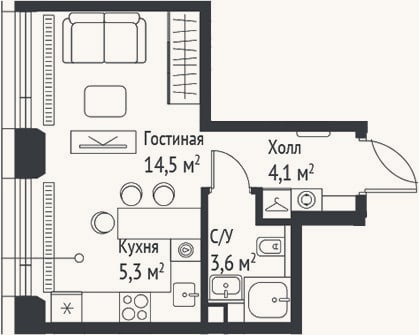 Планировка: Студия, 27,5 м²