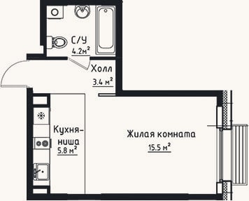 Планировка: Студия, 28,9 м²