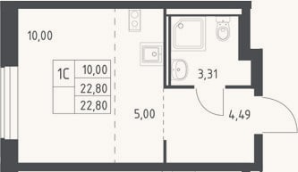 Планировка: Студия, 22,8 м²