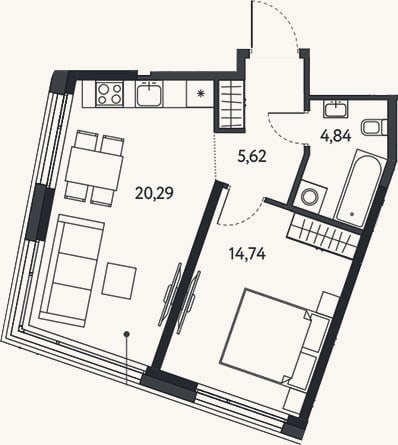 Планировка: 2-к, 45,5 м²