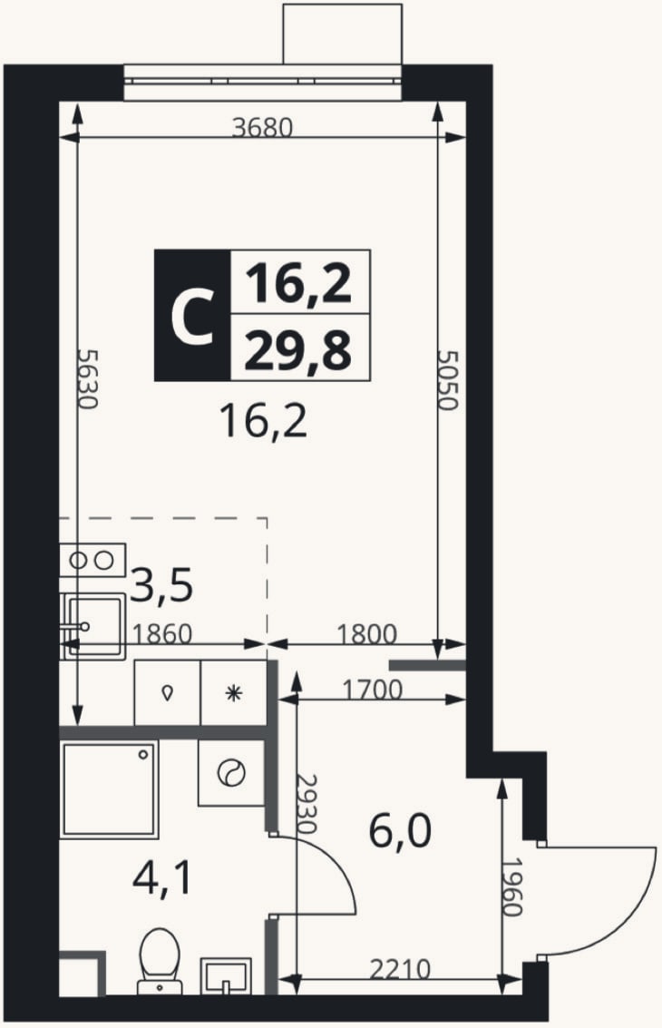 Планировка: Студия, 29,8 м²