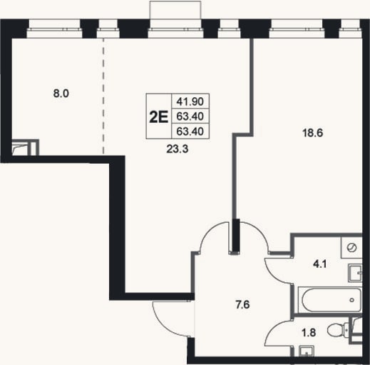 Планировка: 2-к, 63,4 м²