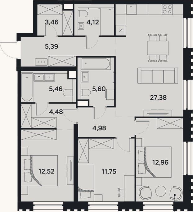 Планировка: 4+ к, 98,1 м²