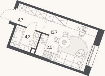 Планировка: Студия, 25,2 м²