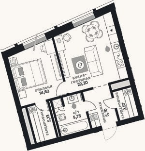 Планировка: 2-к, 56,5 м²