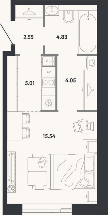 Планировка: Студия, 32 м²