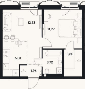 Планировка: 2-к, 40 м²