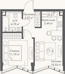Планировка: 2-к, 35,8 м²