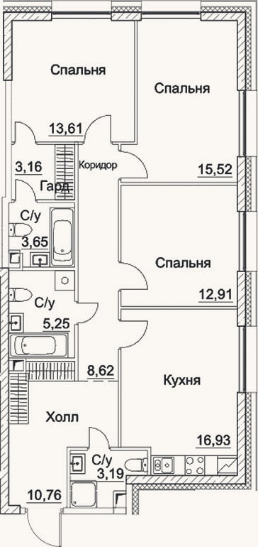 Планировка: 4+ к, 93,6 м²