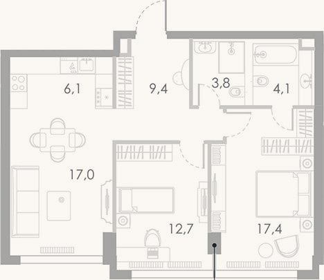 Планировка: 3-к, 70,5 м²