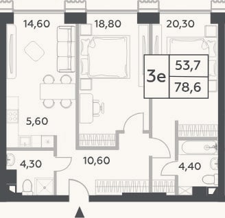 Планировка: 3-к, 78,6 м²
