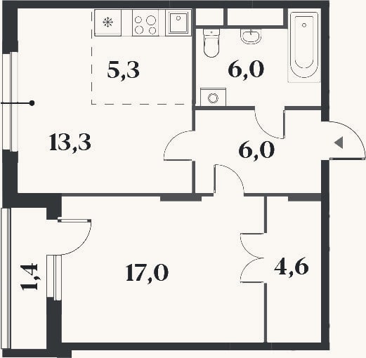 Планировка: 2-к, 52,2 м²
