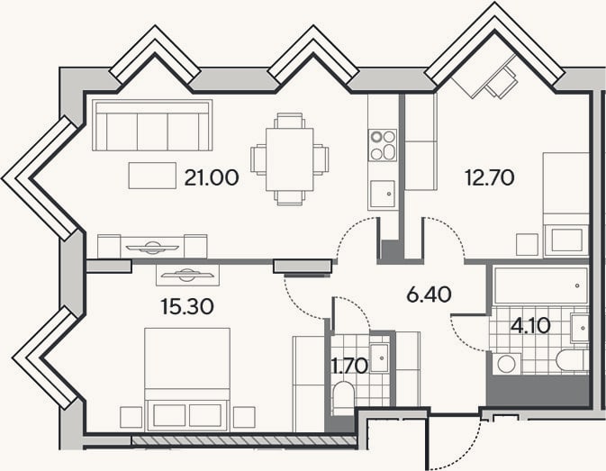 Планировка: 3-к, 61,2 м²