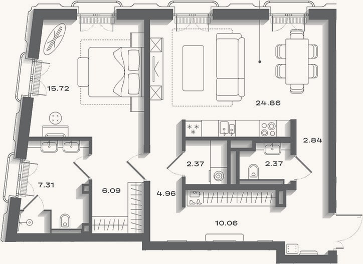 Планировка: 2-к, 81,3 м²
