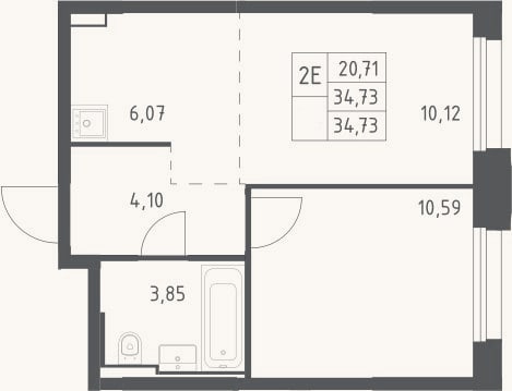Планировка: 2-к, 34,7 м²