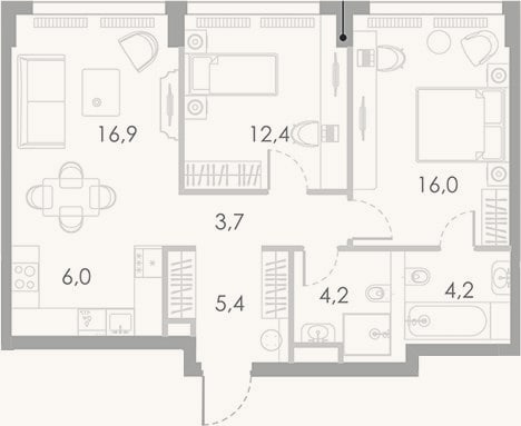 Планировка: 3-к, 68,8 м²