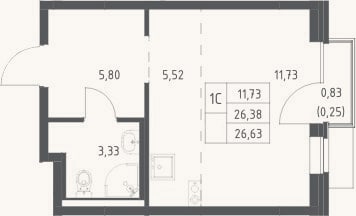Планировка: Студия, 26,4 м²