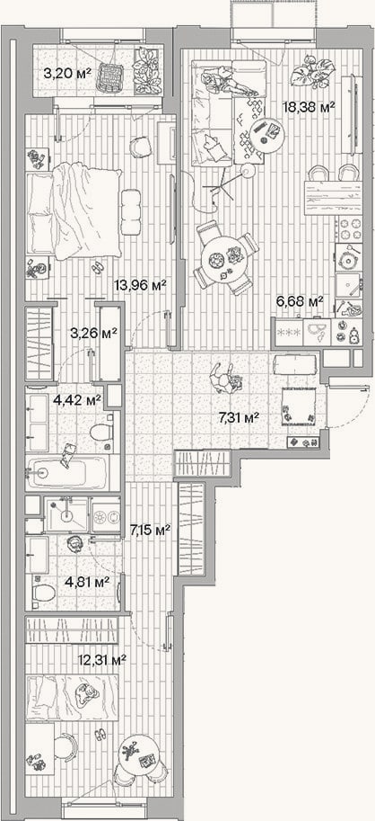 Планировка: 3-к, 78,3 м²