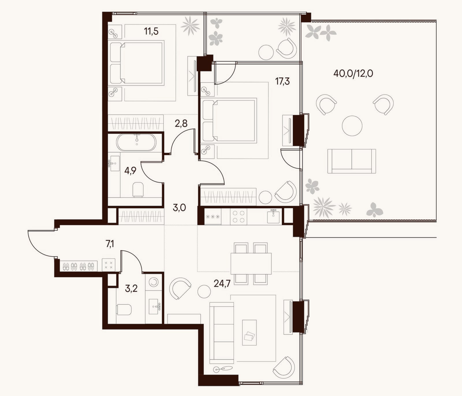 Планировка: 3-к, 74,5 м²