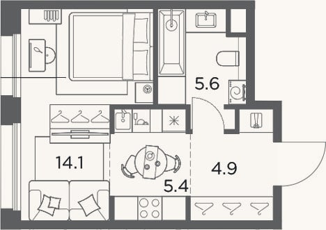 Планировка: Студия, 30 м²